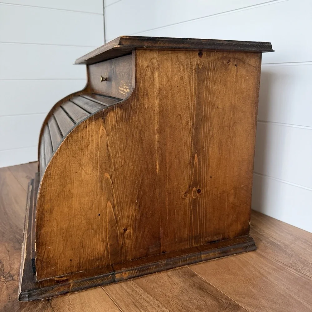VTG XL Roll top Bread Box W/Drawer Cottagecore Rustic Farm Prairie Kitchen *Flaw